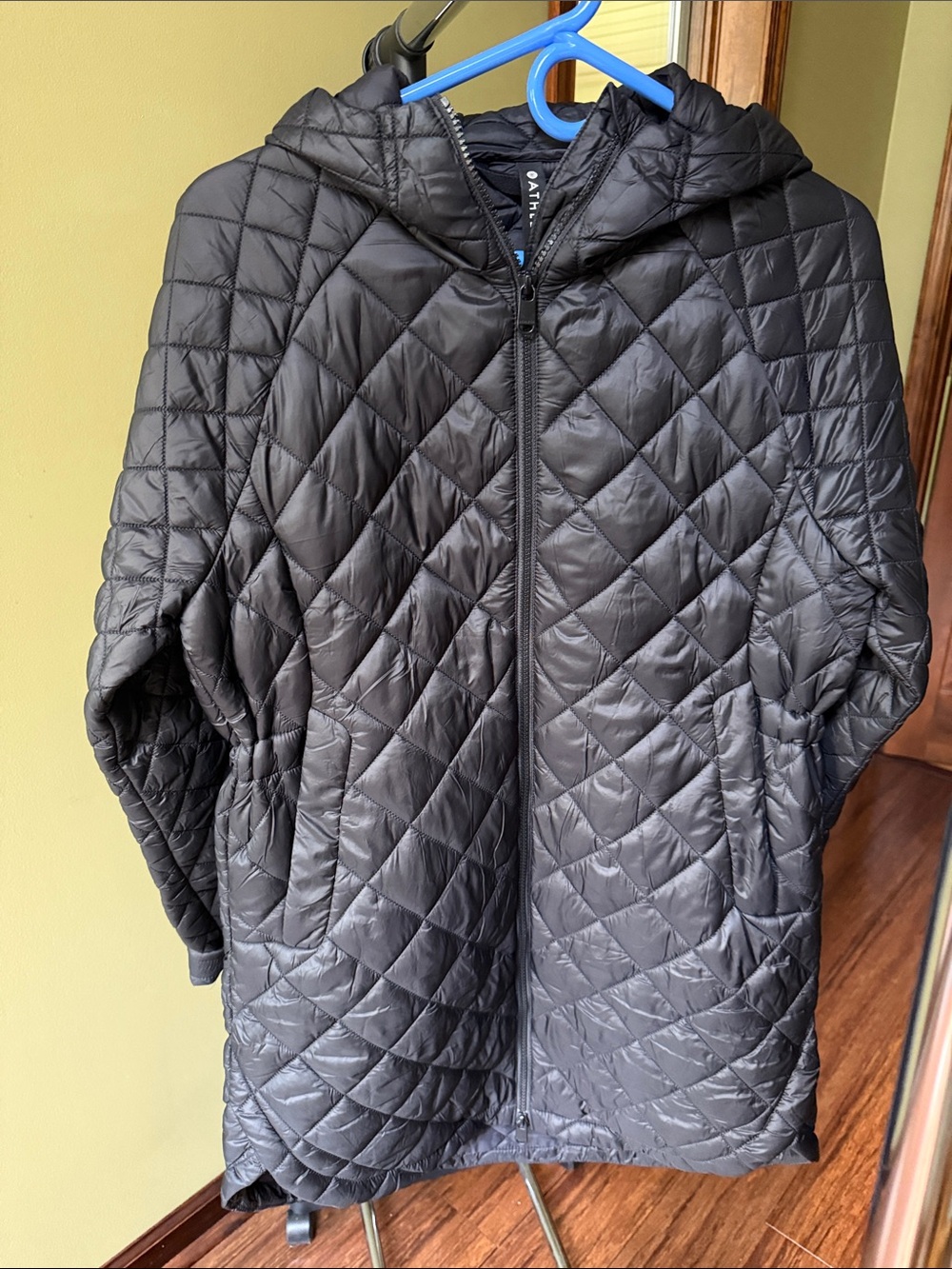 Athleta Black Quilted Hooded Puffer Coat